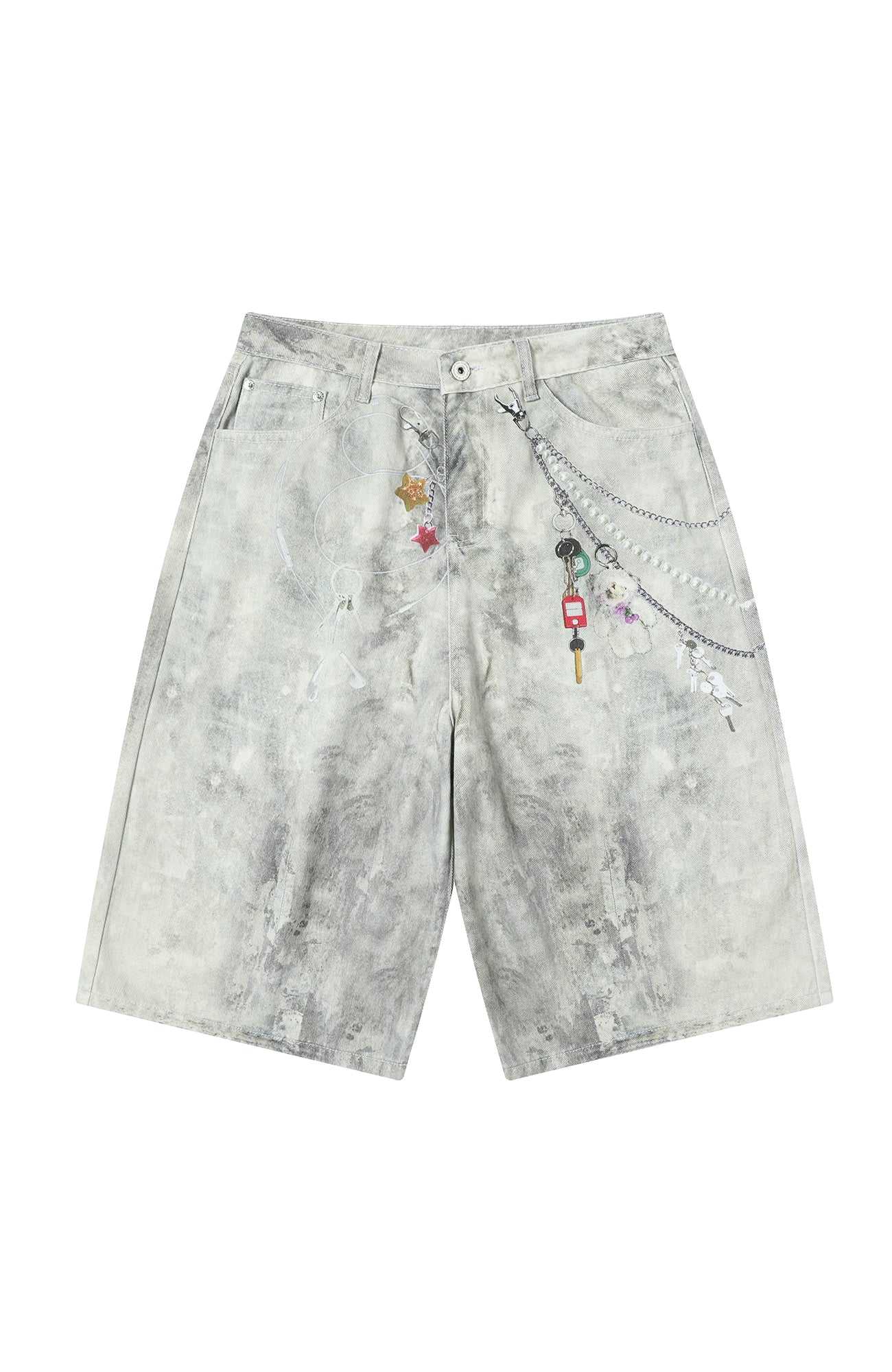 TGNS Distressed Chain Graphic Oversized Jorts