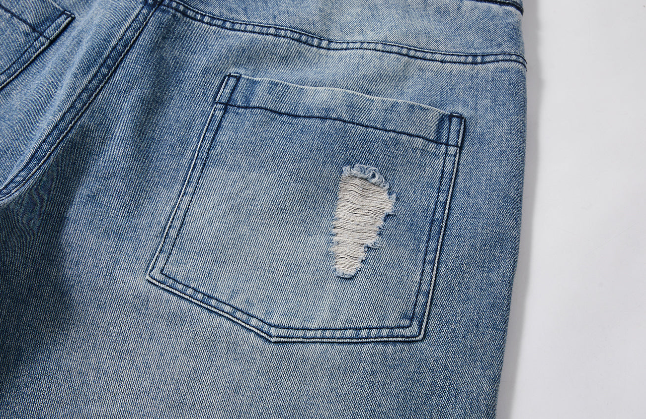 PASET Double Waist Camo Panel Distressed Jeans