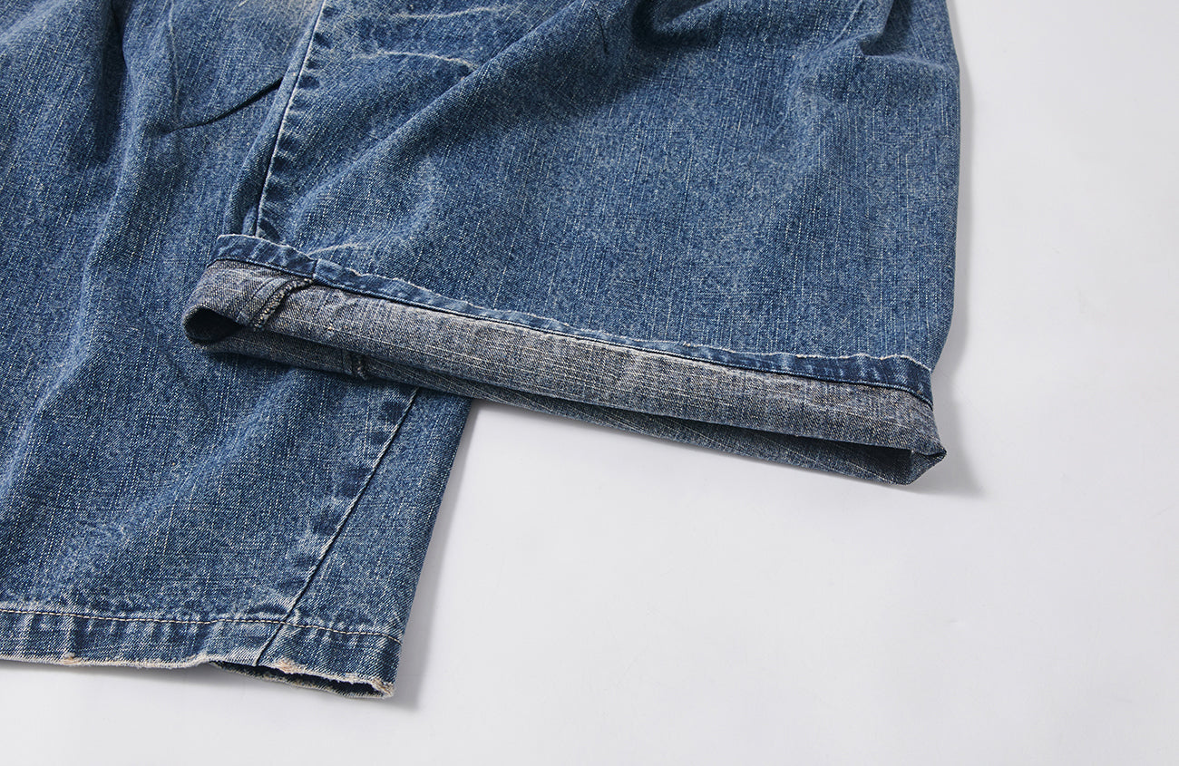 PASET Plaid Patch Distressed Wide-Leg Jeans