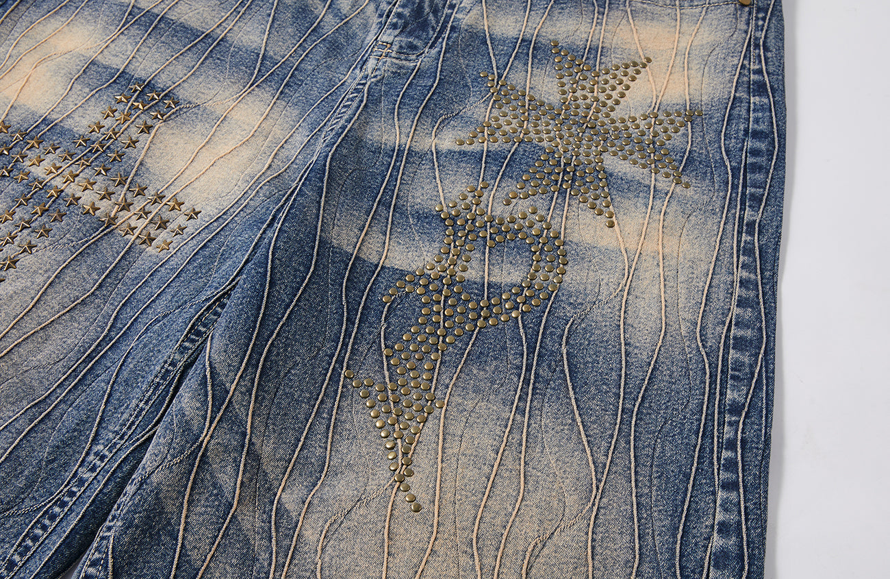 PASET Cross And Star Studded Wide-Leg Jeans