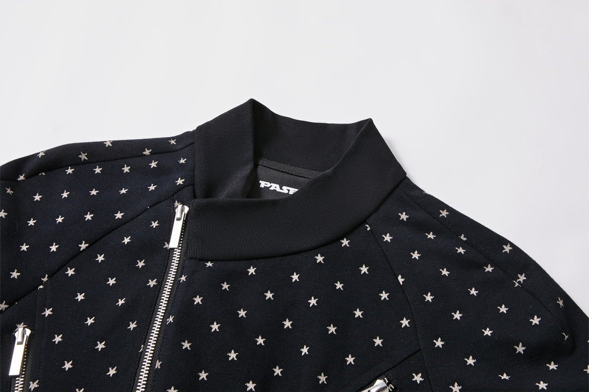 PASET Star Jacquard Embroidered Zip-Up Hoodie