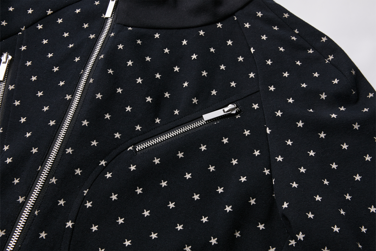 PASET Star Jacquard Embroidered Zip-Up Hoodie