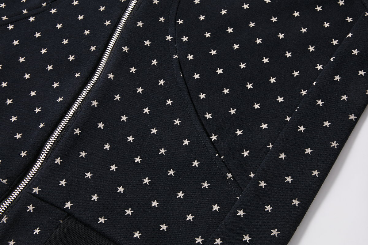 PASET Star Jacquard Embroidered Zip-Up Hoodie