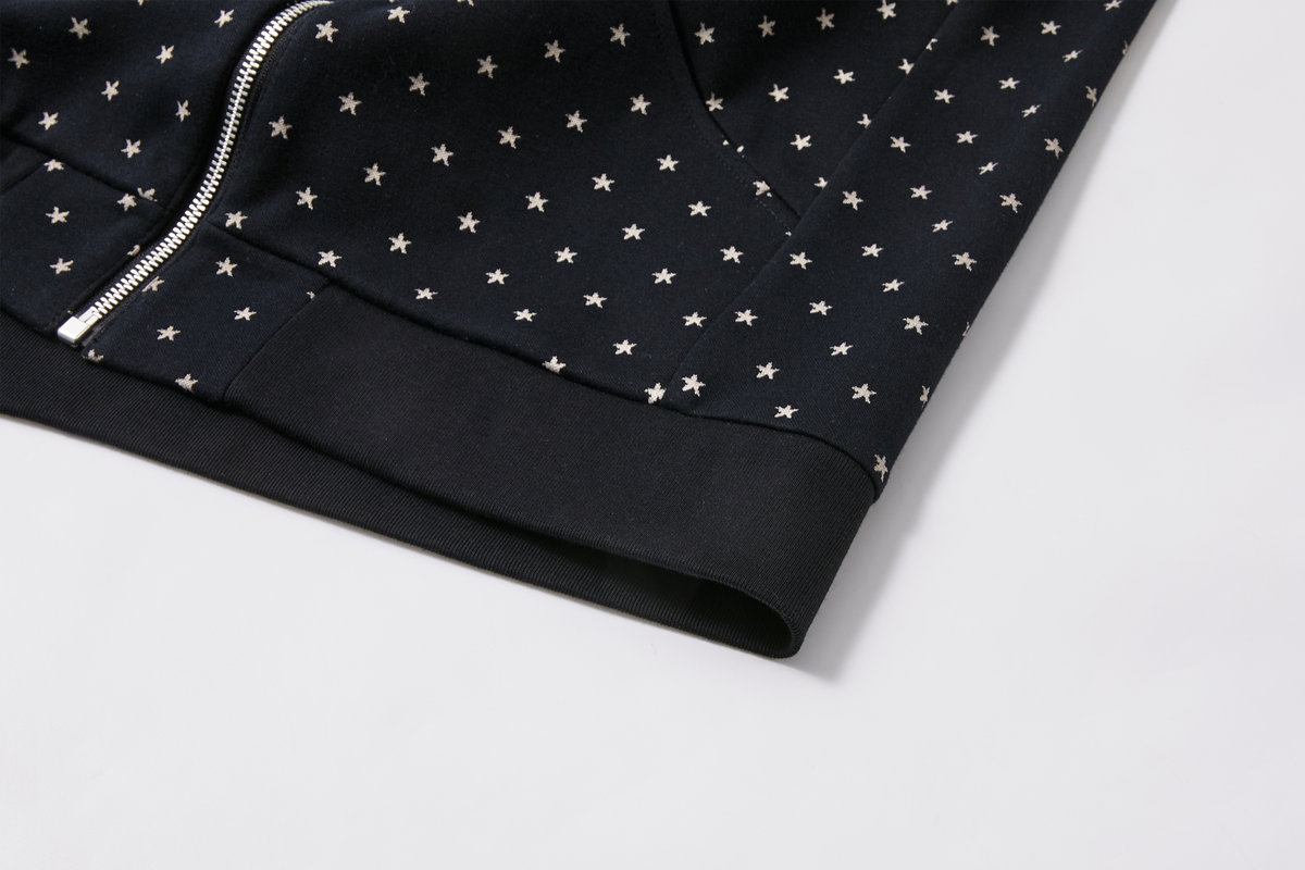 PASET Star Jacquard Embroidered Zip-Up Hoodie