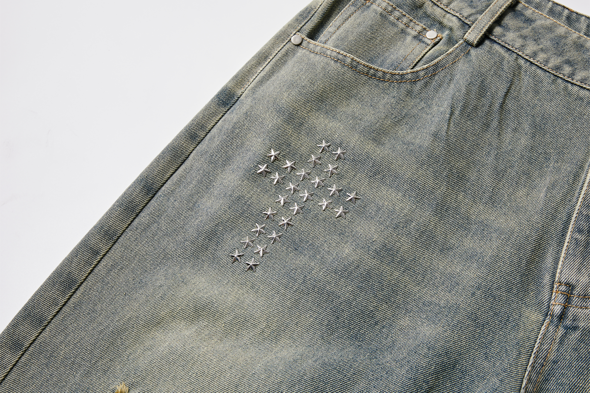 PASET Retro Washed Distressed Embroidered Jeans