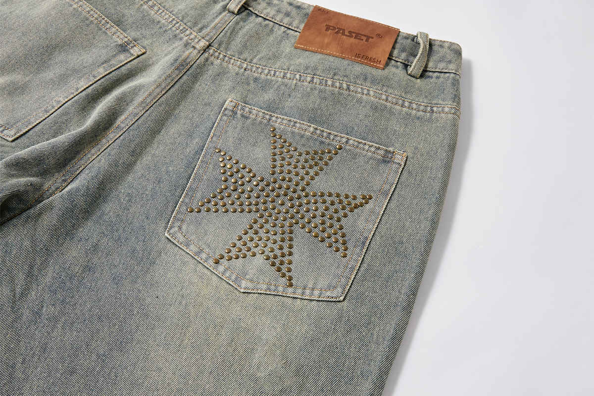 PASET Retro Washed Distressed Embroidered Jeans