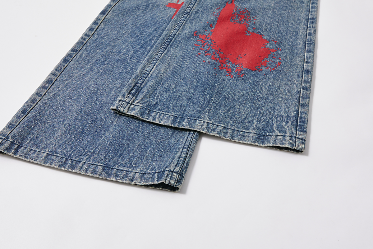 PASET Retro Washed Graphic Flared Jeans