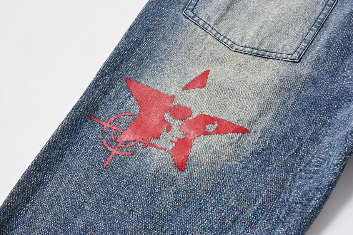 PASET Retro Washed Graphic Flared Jeans