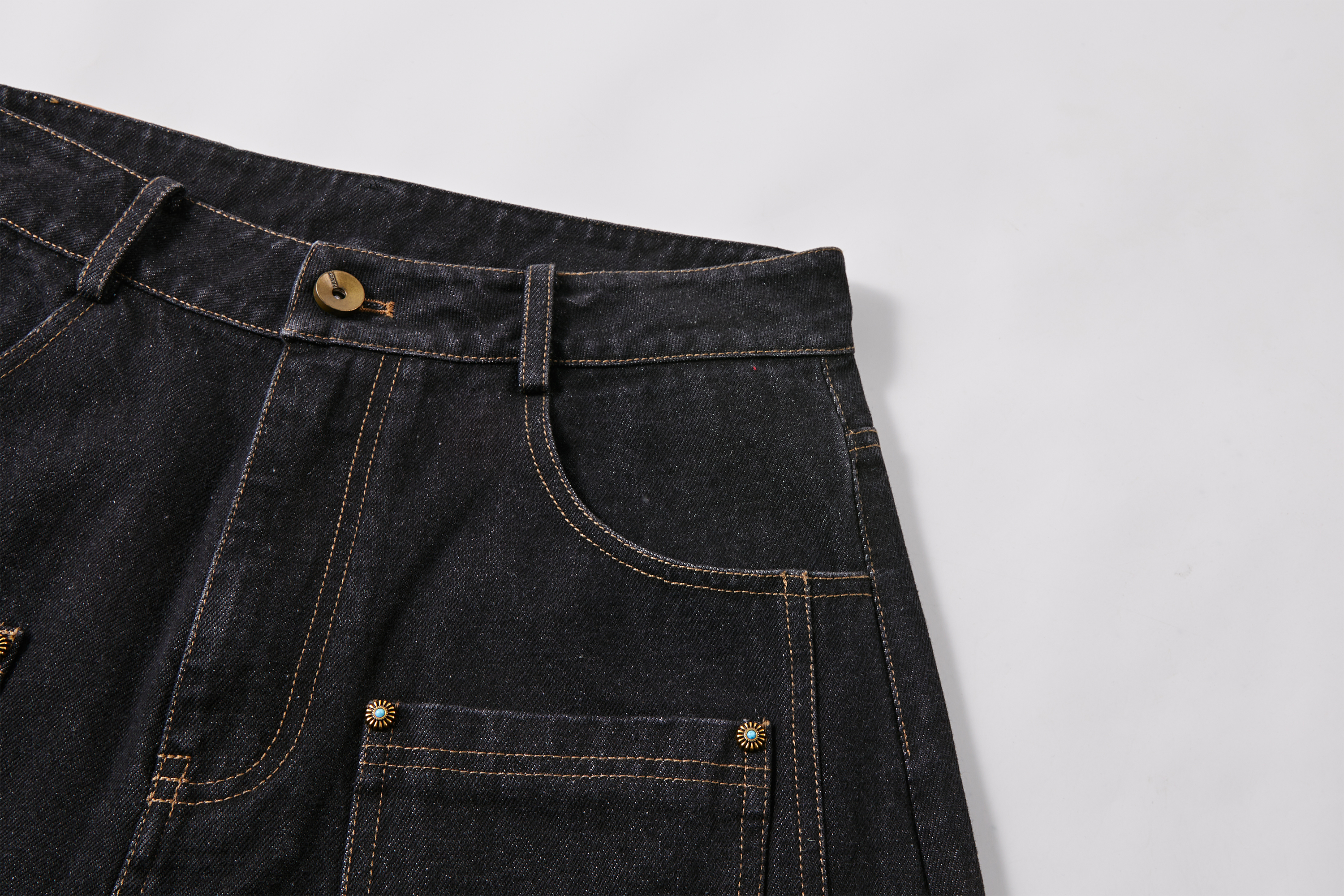PASET Wide-Leg Raw Denim Curved Jeans