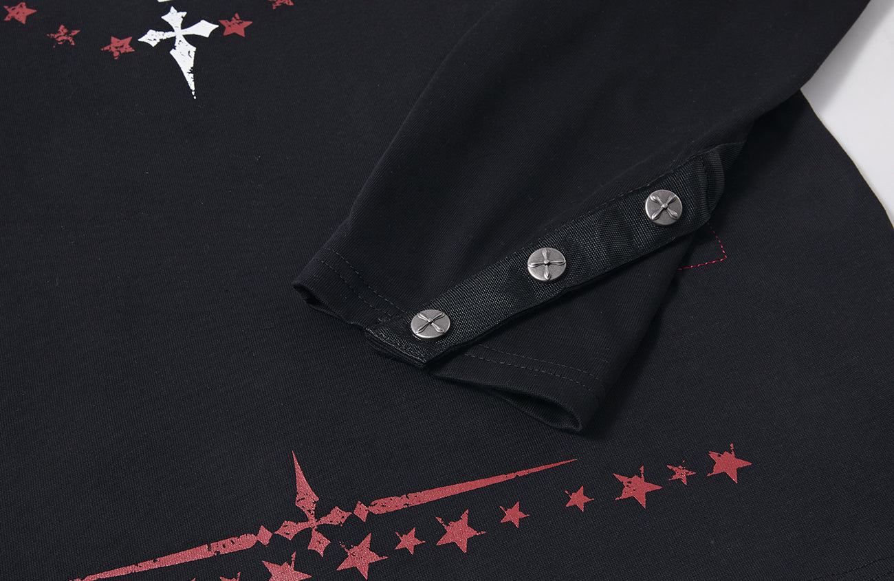 PASET Button Cuff Gothic Graphic Long-Sleeve Tee