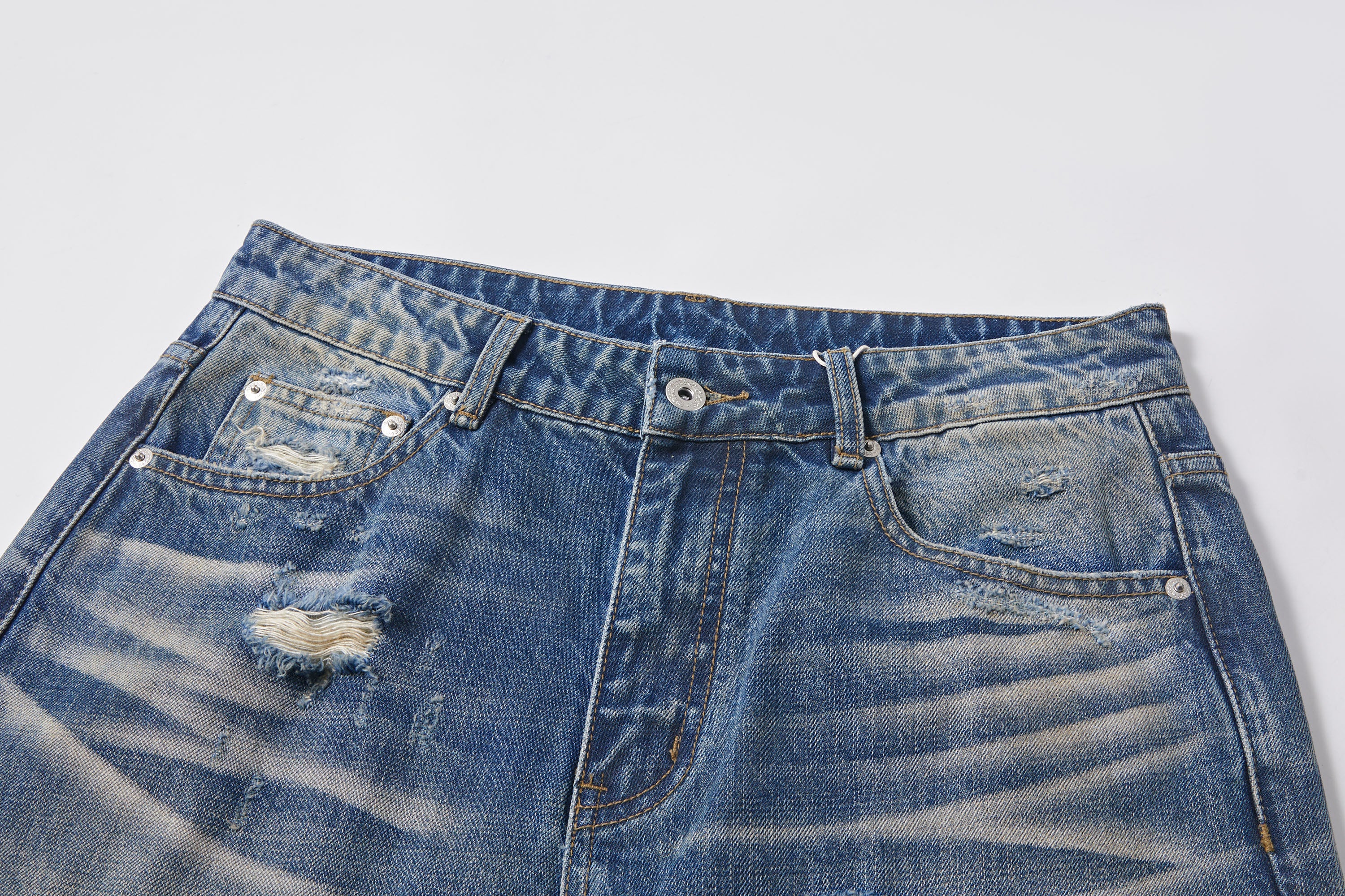 KREATE Double-Layer Distressed Straight-Leg Jeans, premium urban and streetwear designers apparel on PROJECTISR.com, KREATE