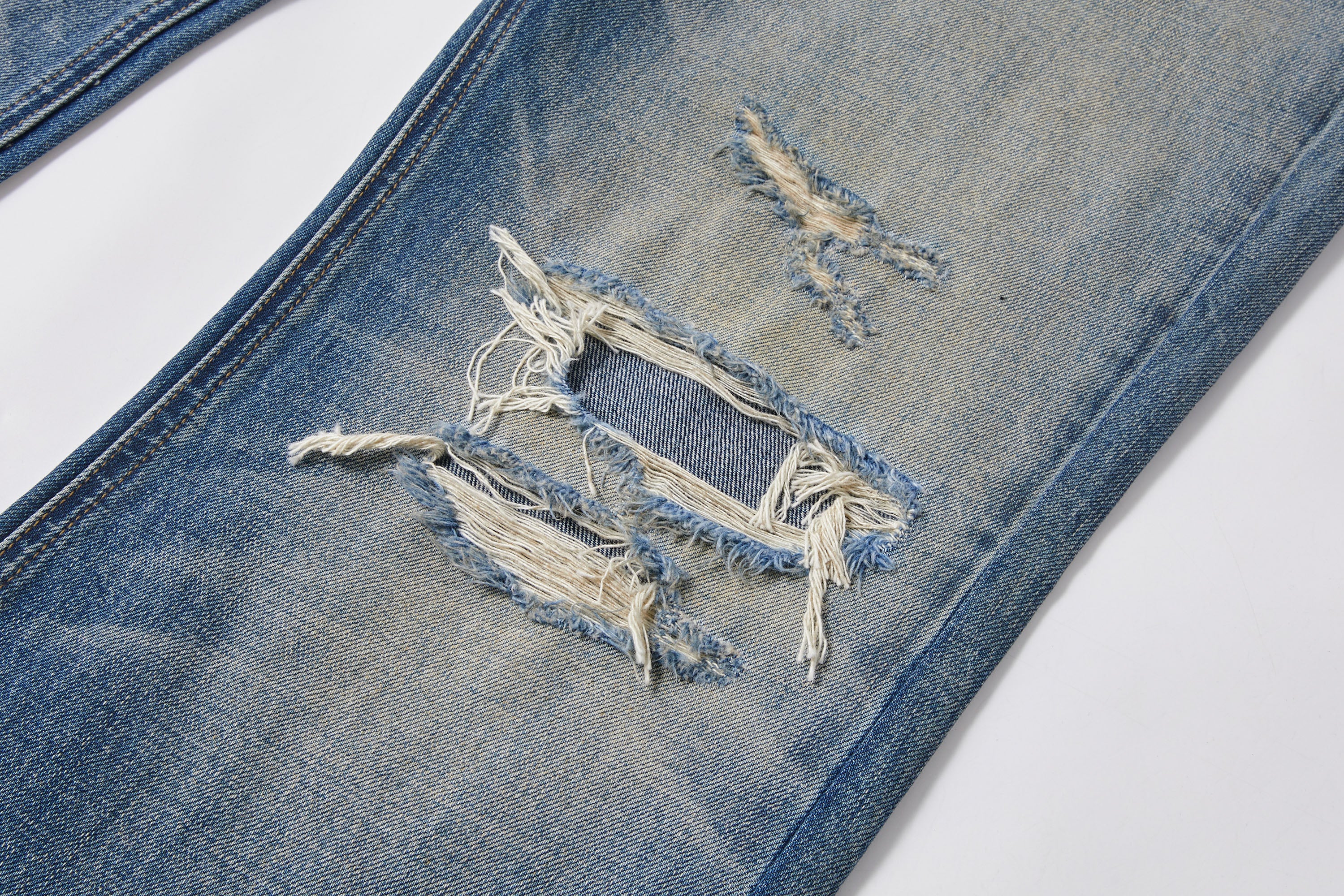 KREATE Double-Layer Distressed Straight-Leg Jeans, premium urban and streetwear designers apparel on PROJECTISR.com, KREATE