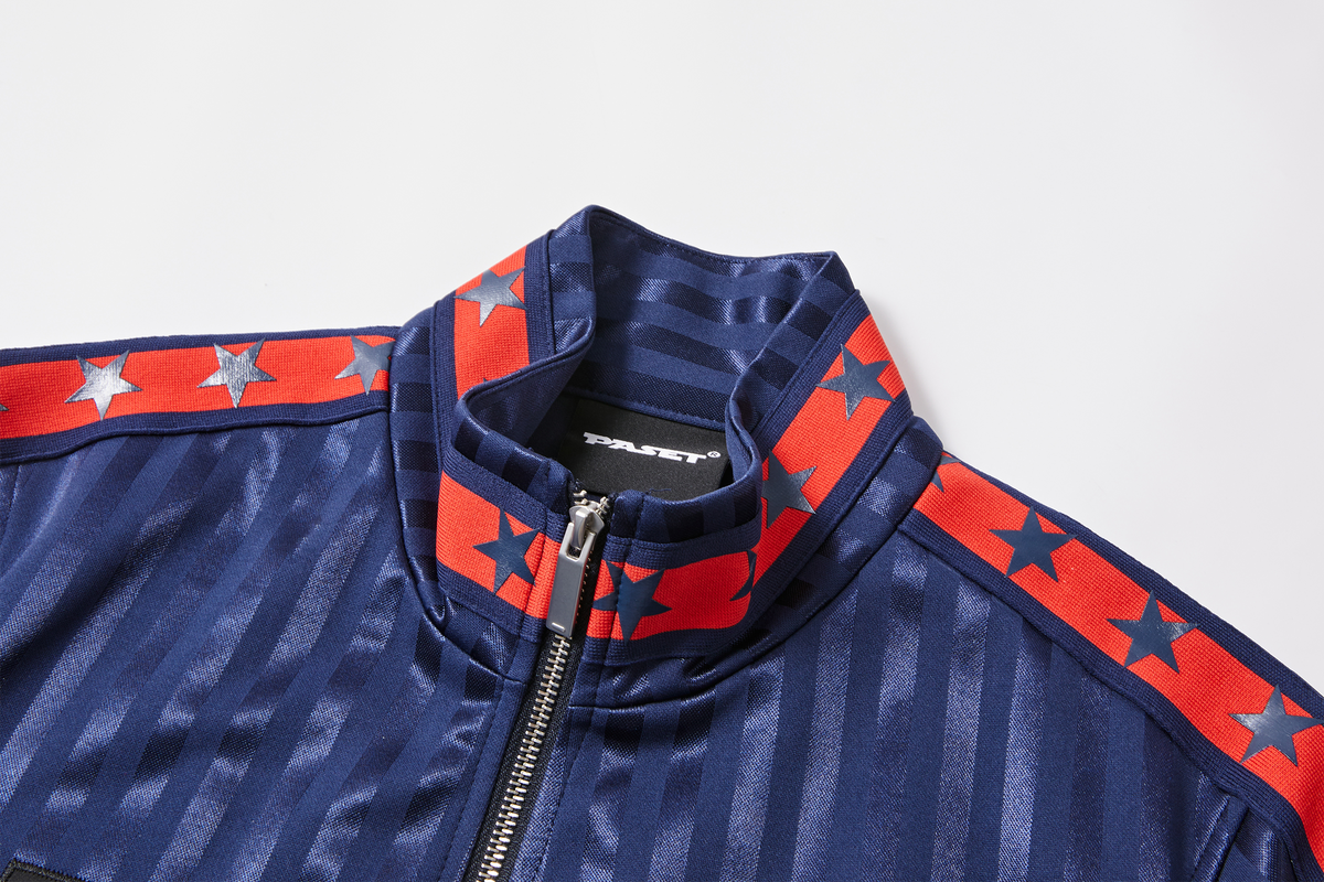 PASET Striped Star-Graphic Spliced Stand-Collar Zip Jacket