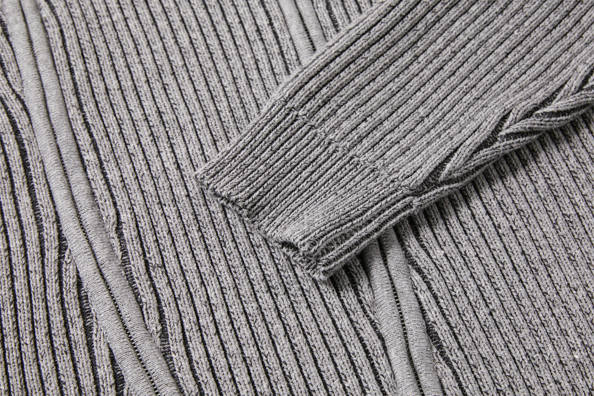 KREATE Double-Zip Ribbed Knit Stand-Collar Cardigan