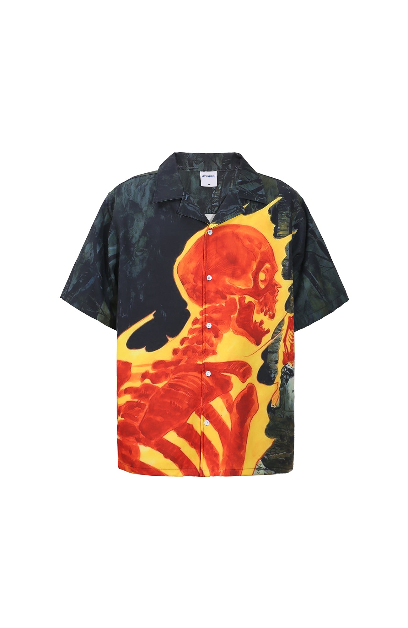 UNTILWERICH Flame Skeleton Graphic Half Shirt