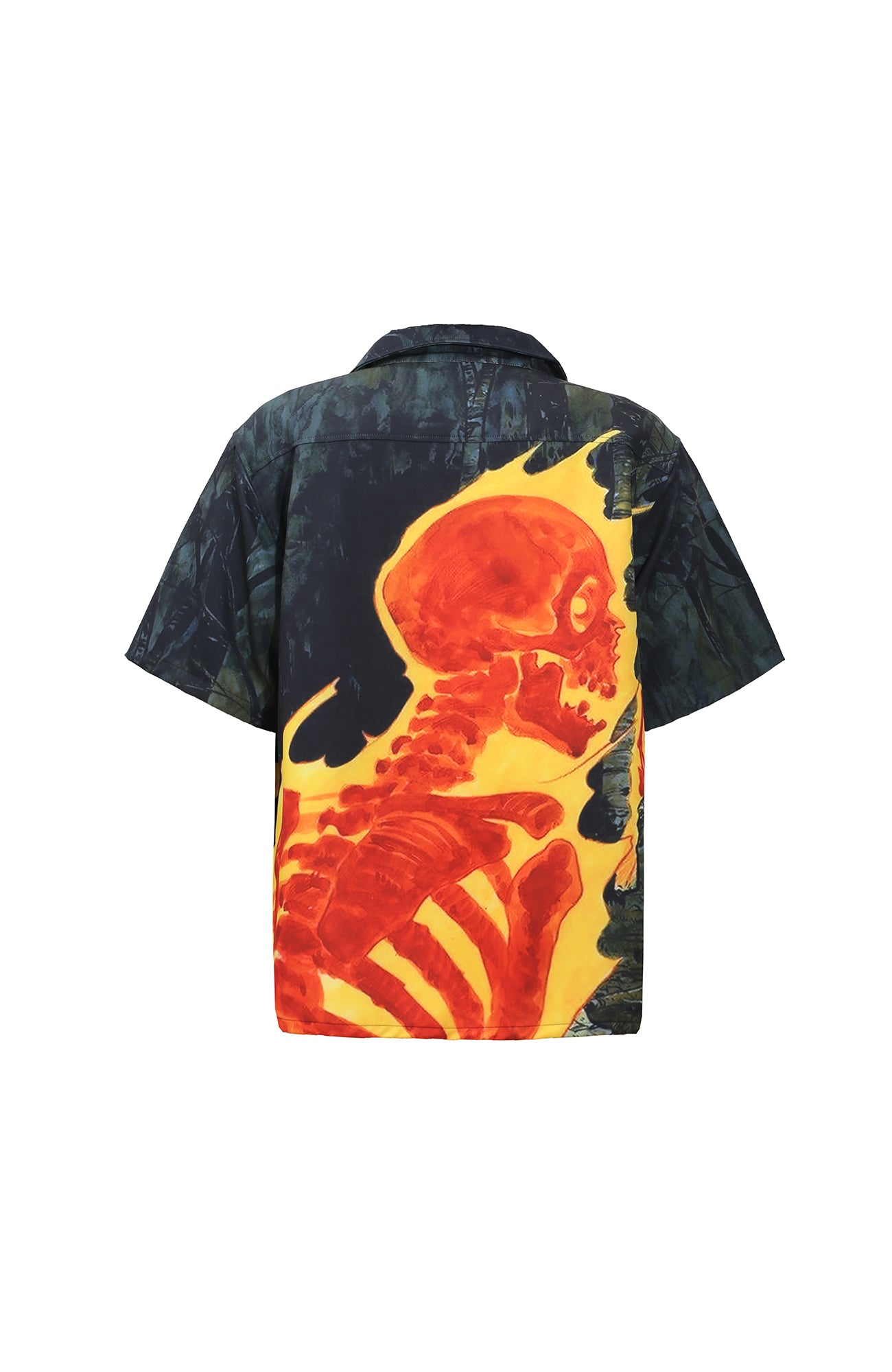 UNTILWERICH Flame Skeleton Graphic Half Shirt