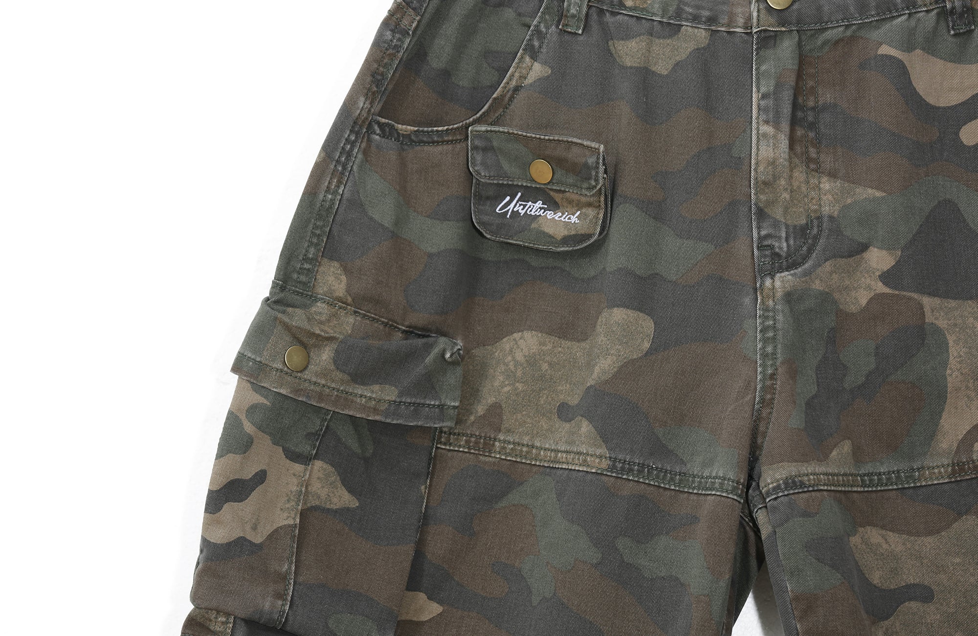 UNTILWERICH Washed Camo Cargo Shorts