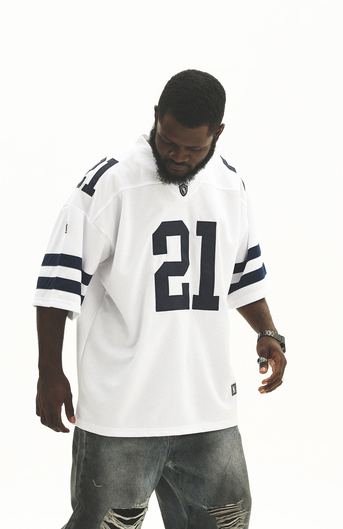 UNTILWERICH V-Neck Striped Hockey Short-Sleeve Jersey