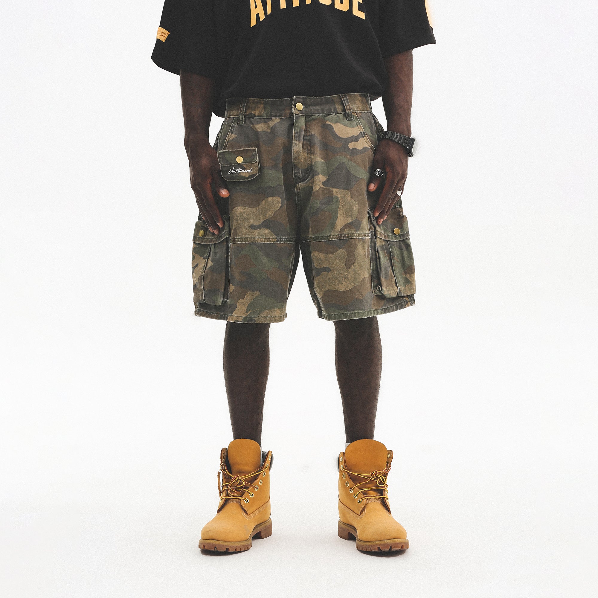 UNTILWERICH Washed Camo Cargo Shorts