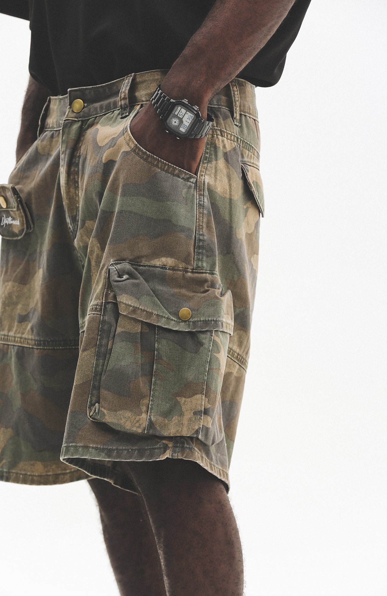 UNTILWERICH Washed Camo Cargo Shorts