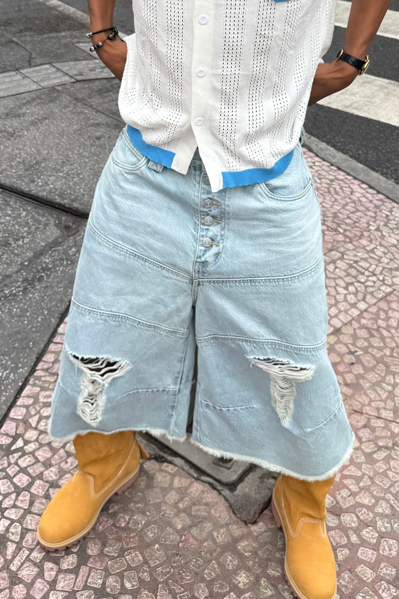 STEEPC Distressed Washed Raw-Edge Denim Shorts, premium urban and streetwear designers apparel on PROJECTISR.com, STEEPC