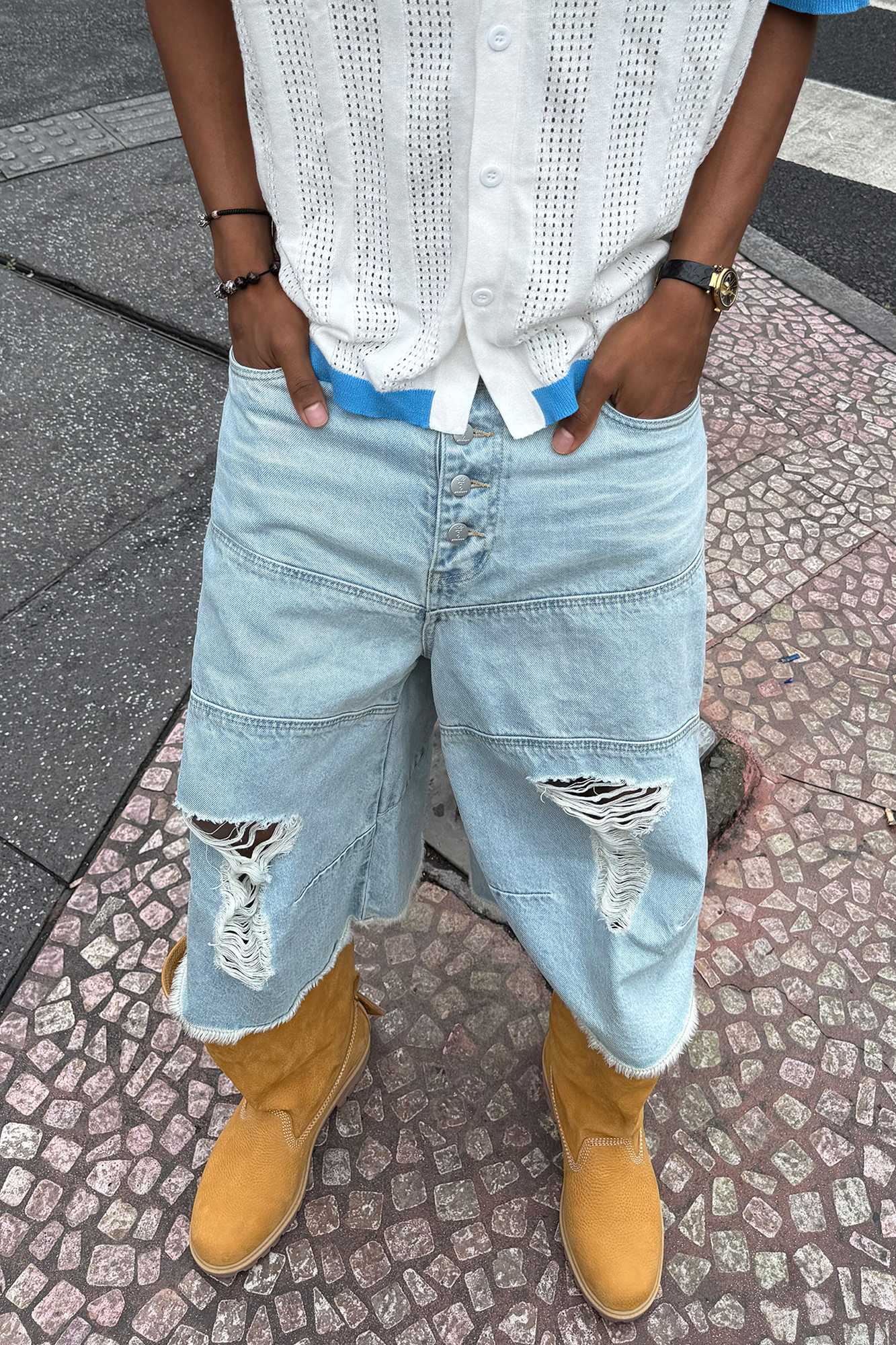 STEEPC Distressed Washed Raw-Edge Denim Shorts, premium urban and streetwear designers apparel on PROJECTISR.com, STEEPC