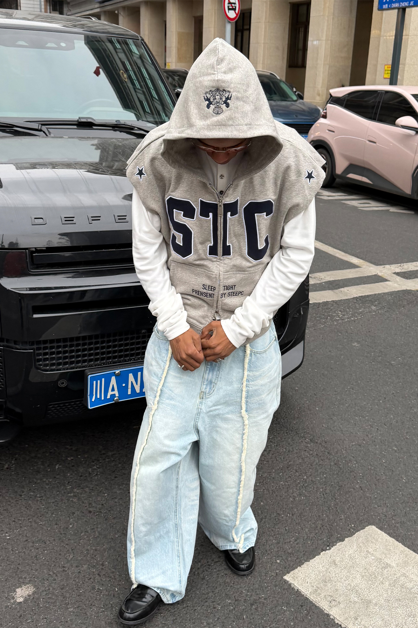 STEEPC Washed Frayed Seam Baggy Jeans, premium urban and streetwear designers apparel on PROJECTISR.com, STEEPC