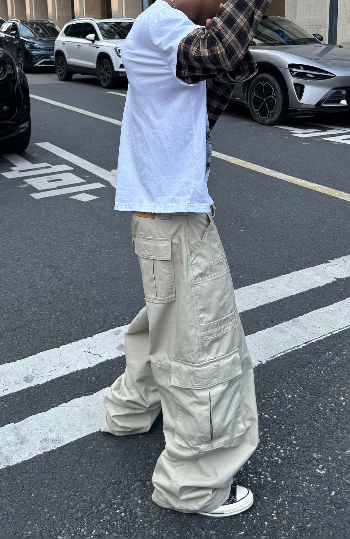 STEEPC Hinge-Frame Multi-Pocket Wide-Leg Cargo Pants