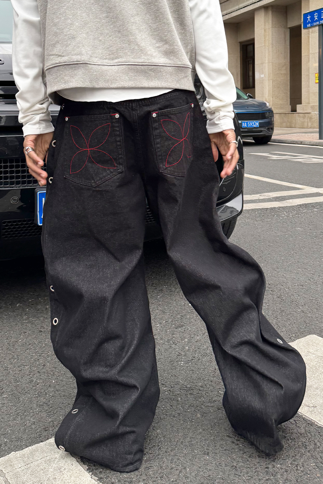 STEEPC Grommet Snap-Fly Flared Raw Jeans, premium urban and streetwear designers apparel on PROJECTISR.com, STEEPC