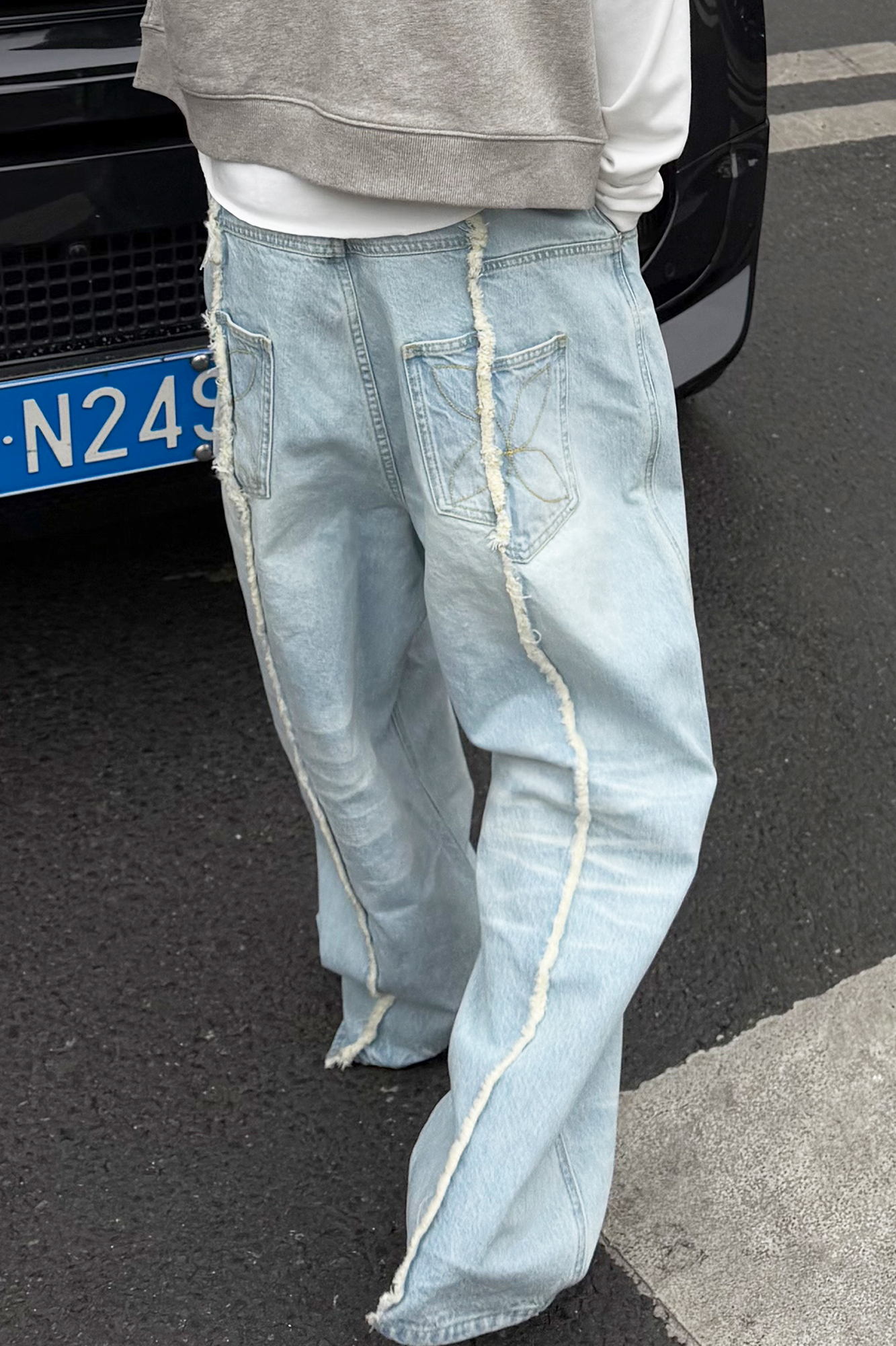 STEEPC Washed Frayed Seam Baggy Jeans, premium urban and streetwear designers apparel on PROJECTISR.com, STEEPC