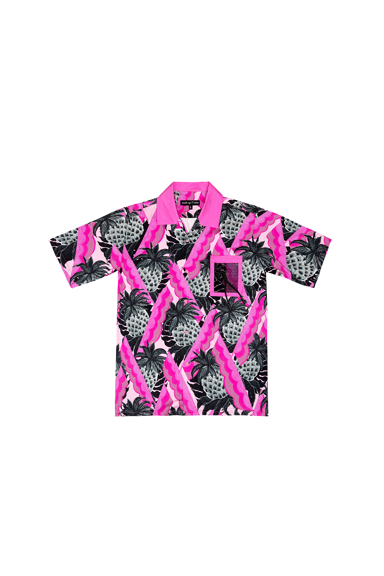 MASH UP ASIA Hawaiian Pineapple Graphic Half Shirt Black, premium urban and streetwear designers apparel on PROJECTISR.com, MASH UP ASIA