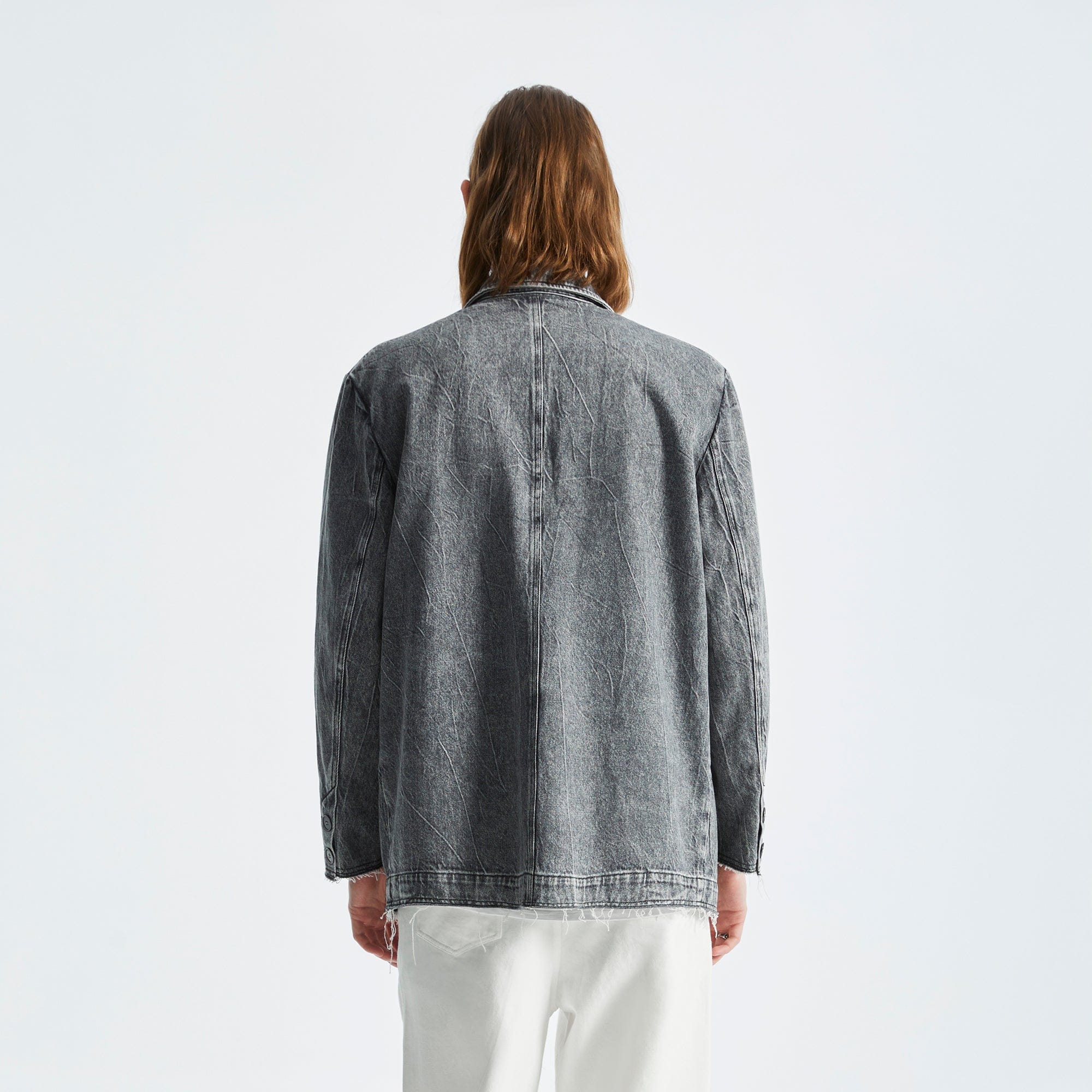ORGANIC EMOTION Deconstructed Washed Detachable Collar Denim Blazer, premium urban and streetwear designers apparel on PROJECTISR.com, ORGANIC EMOTION