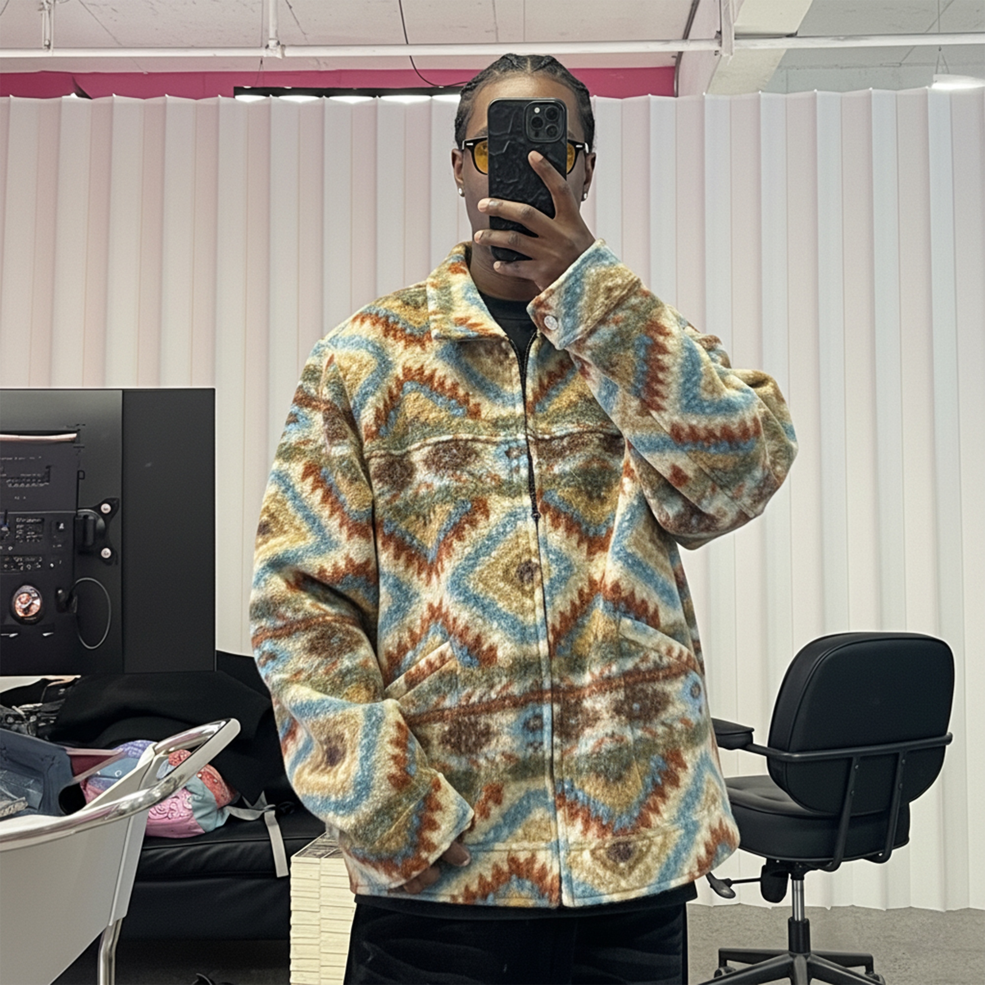 ME DA IGUAL Retro Tribal Jacquard Fleece Jacket