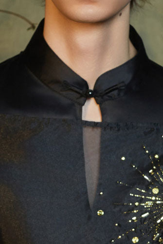JIECHI Star Embellished Mandarin Collar Shirt, premium urban and streetwear designers apparel on PROJECTISR.com, JIECHI