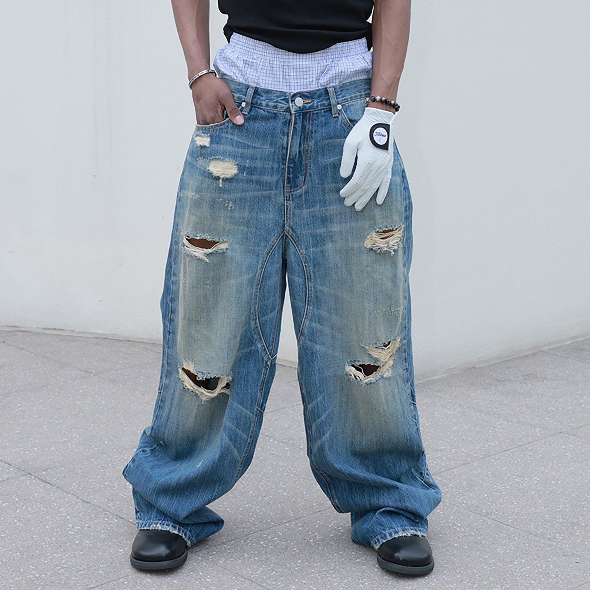 STEEPC Washed Rippled Straight-Leg Jeans, premium urban and streetwear designers apparel on PROJECTISR.com, STEEPC