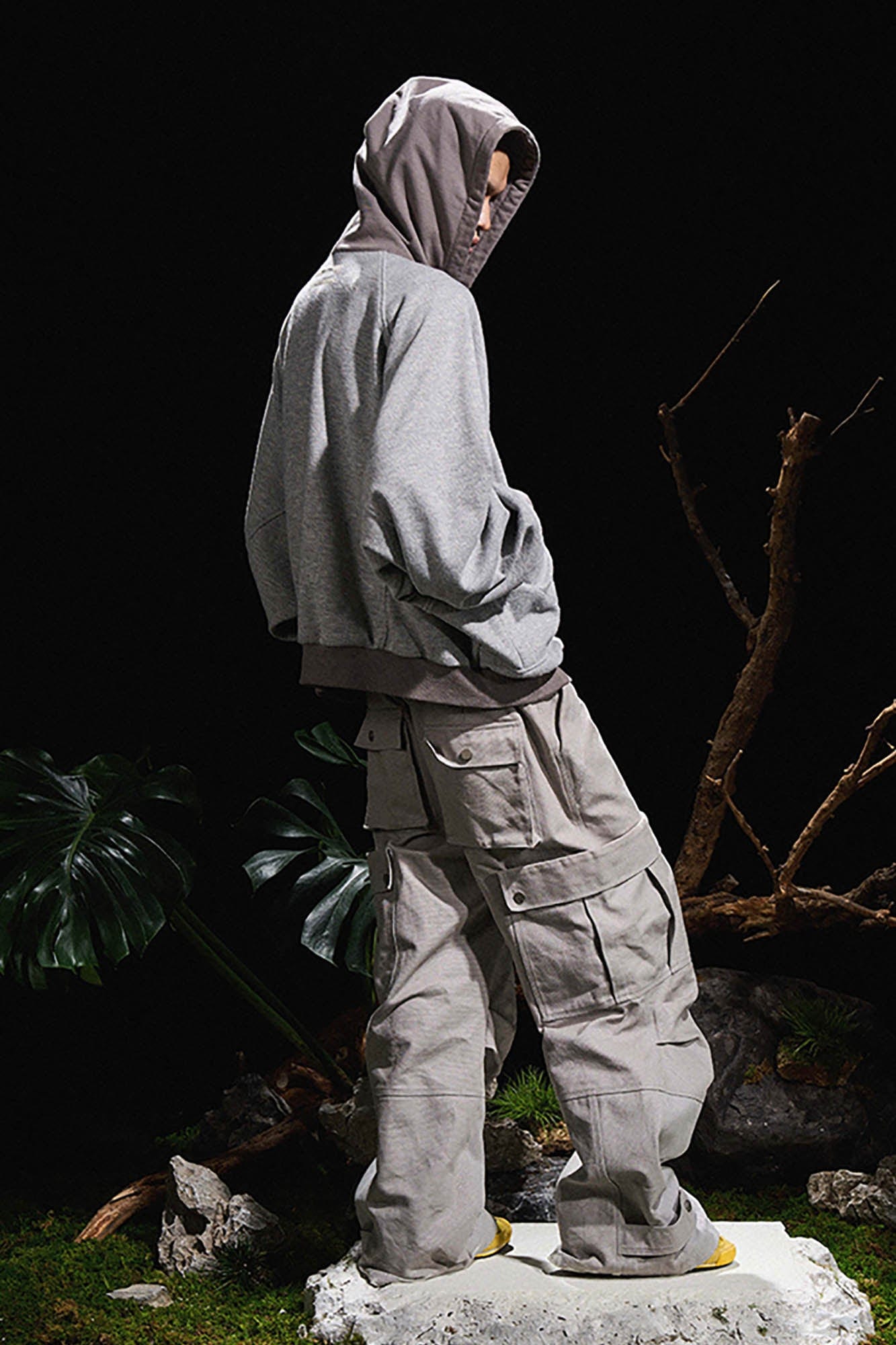 RELABEL Spliced Batwing Oversized Zip-Up Hoodie, premium urban and streetwear designers apparel on PROJECTISR.com, RELABEL