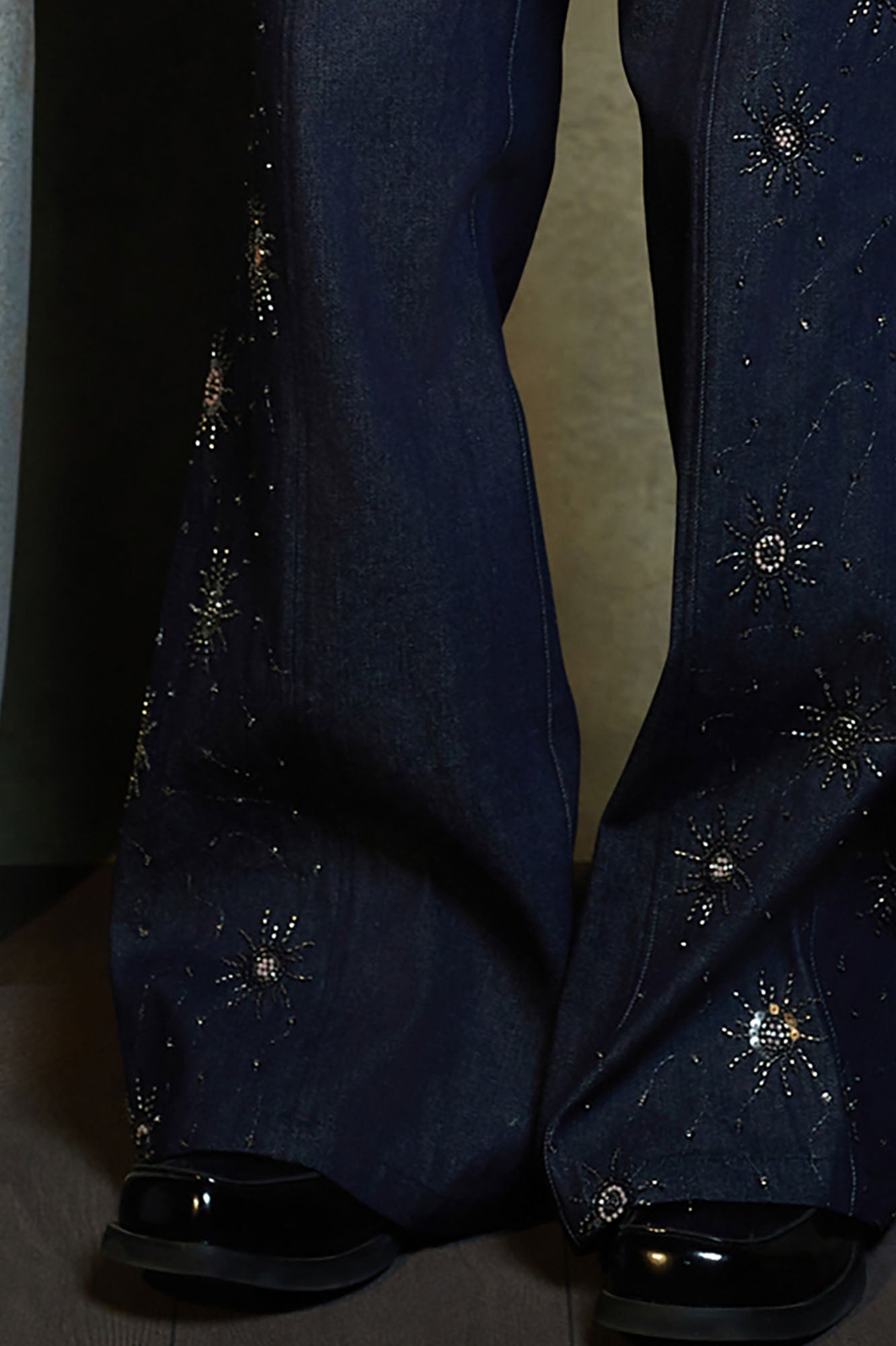 JIECHI Embroidered Middle-Panel Straight-Leg Jeans, premium urban and streetwear designers apparel on PROJECTISR.com, JIECHI