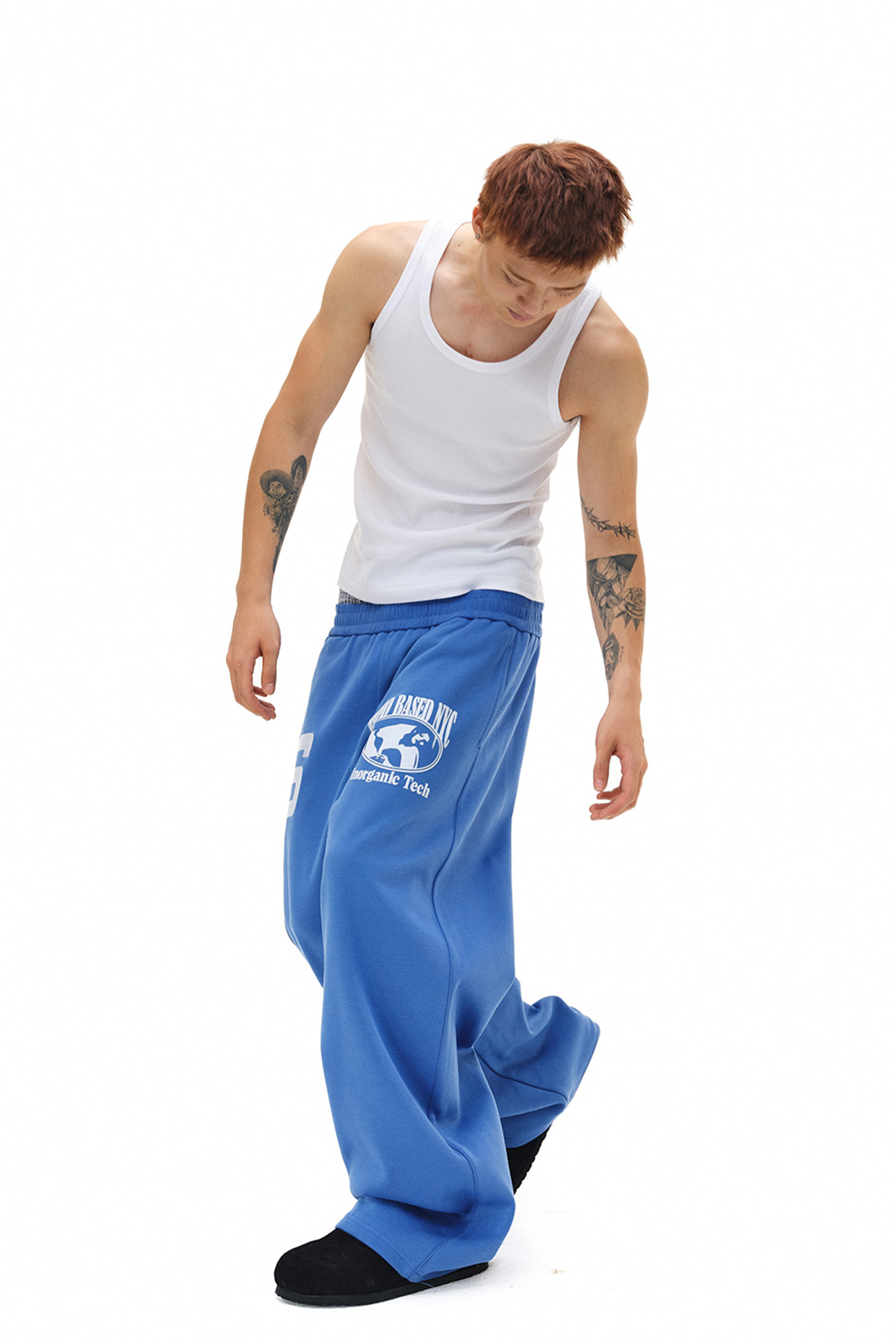 NOVACAM Embroidered Flocked Graphic Wide-Leg Sweatpants