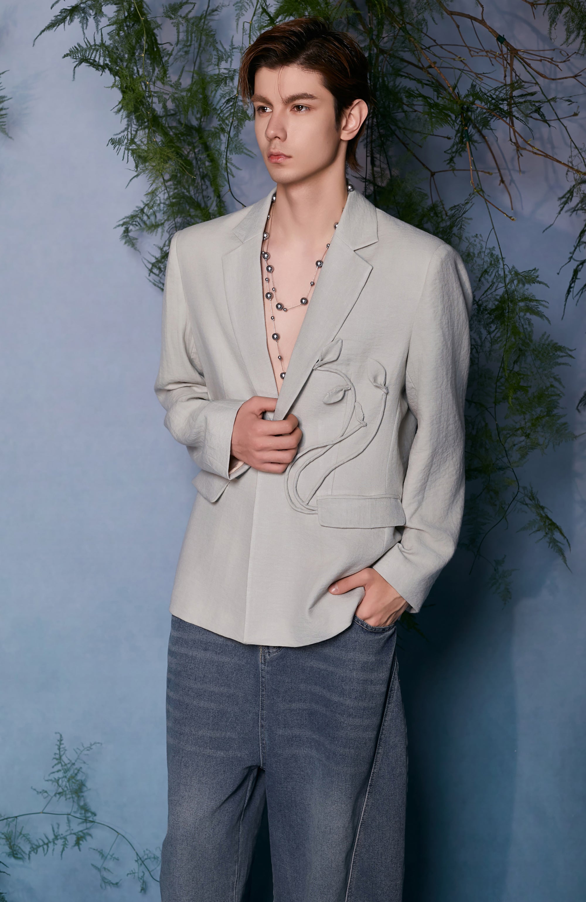 JIECHI Embroidered Floral Linework Blazer, premium urban and streetwear designers apparel on PROJECTISR.com, JIECHI