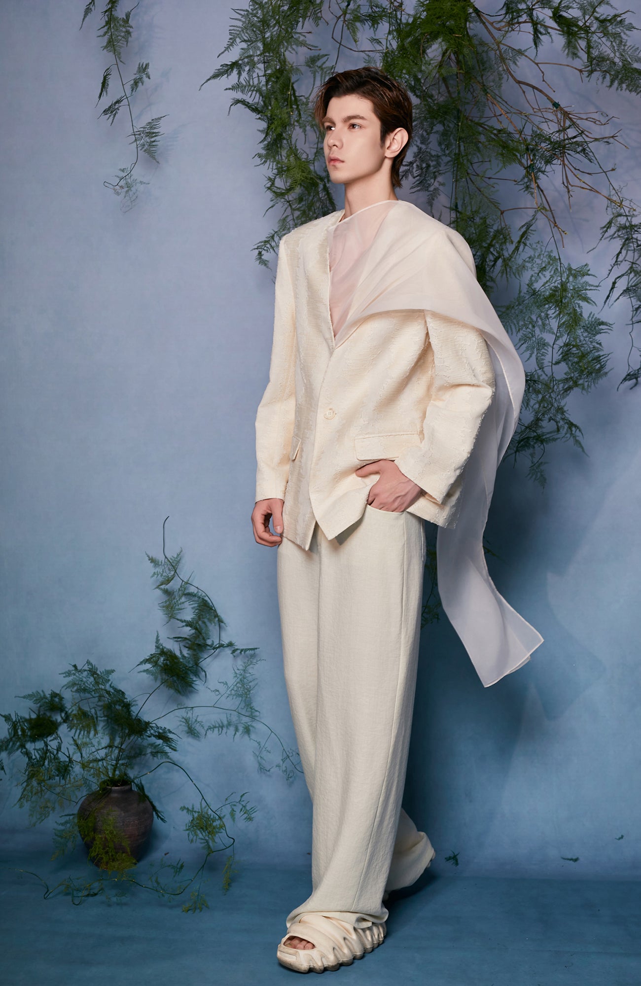 JIECHI Asymmetrical Overlay Draped Blazer, premium urban and streetwear designers apparel on PROJECTISR.com, JIECHI