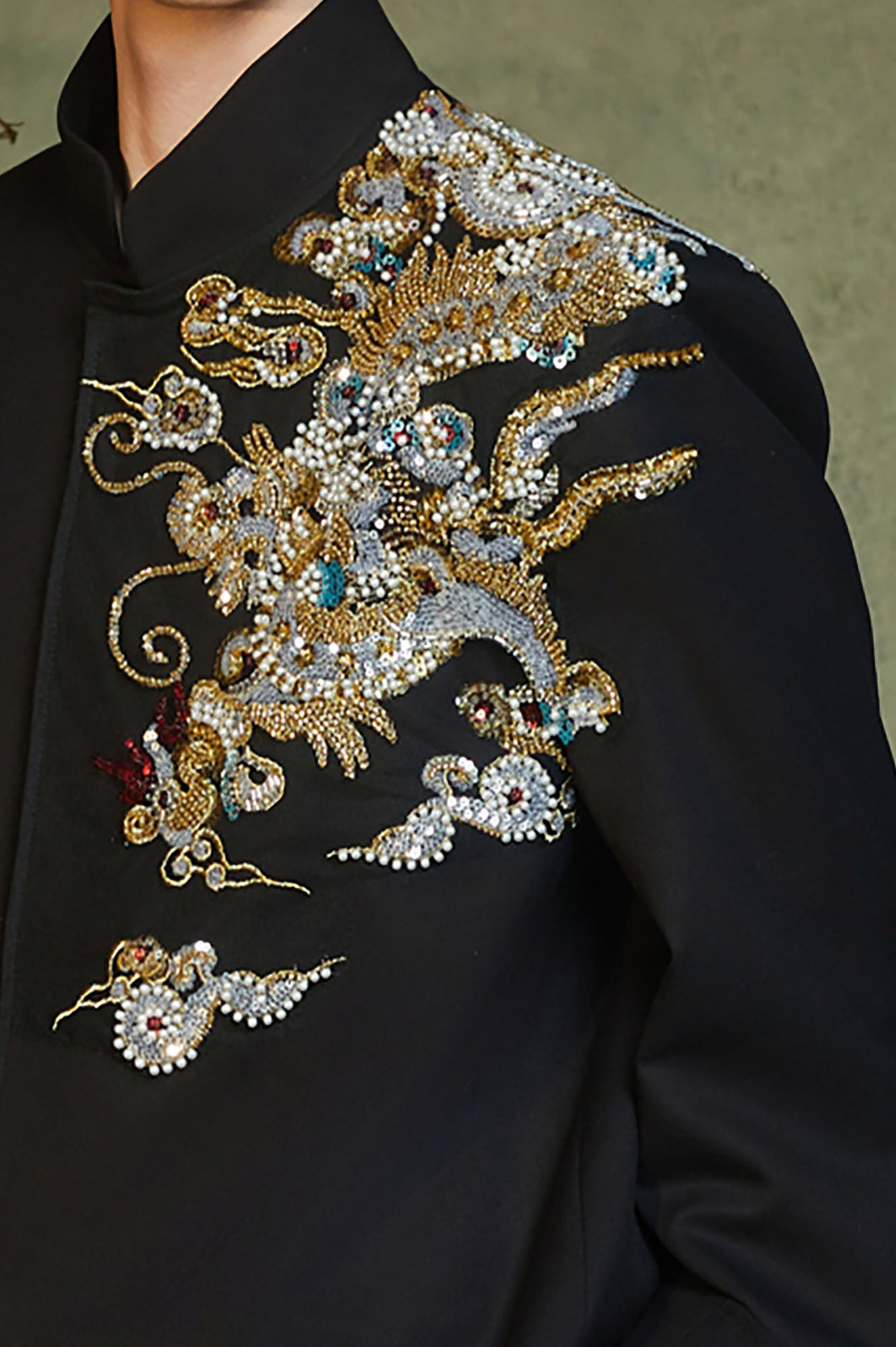 JIECHI Dragon Beaded Mandarin Collar Blazer, premium urban and streetwear designers apparel on PROJECTISR.com, JIECHI