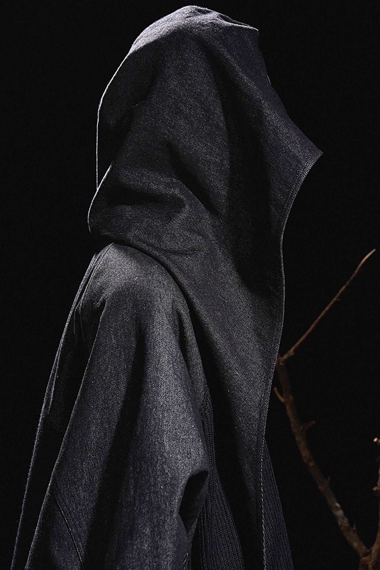 RELABEL Mask-Hood Spliced Denim Paneled Jacket, premium urban and streetwear designers apparel on PROJECTISR.com, RELABEL