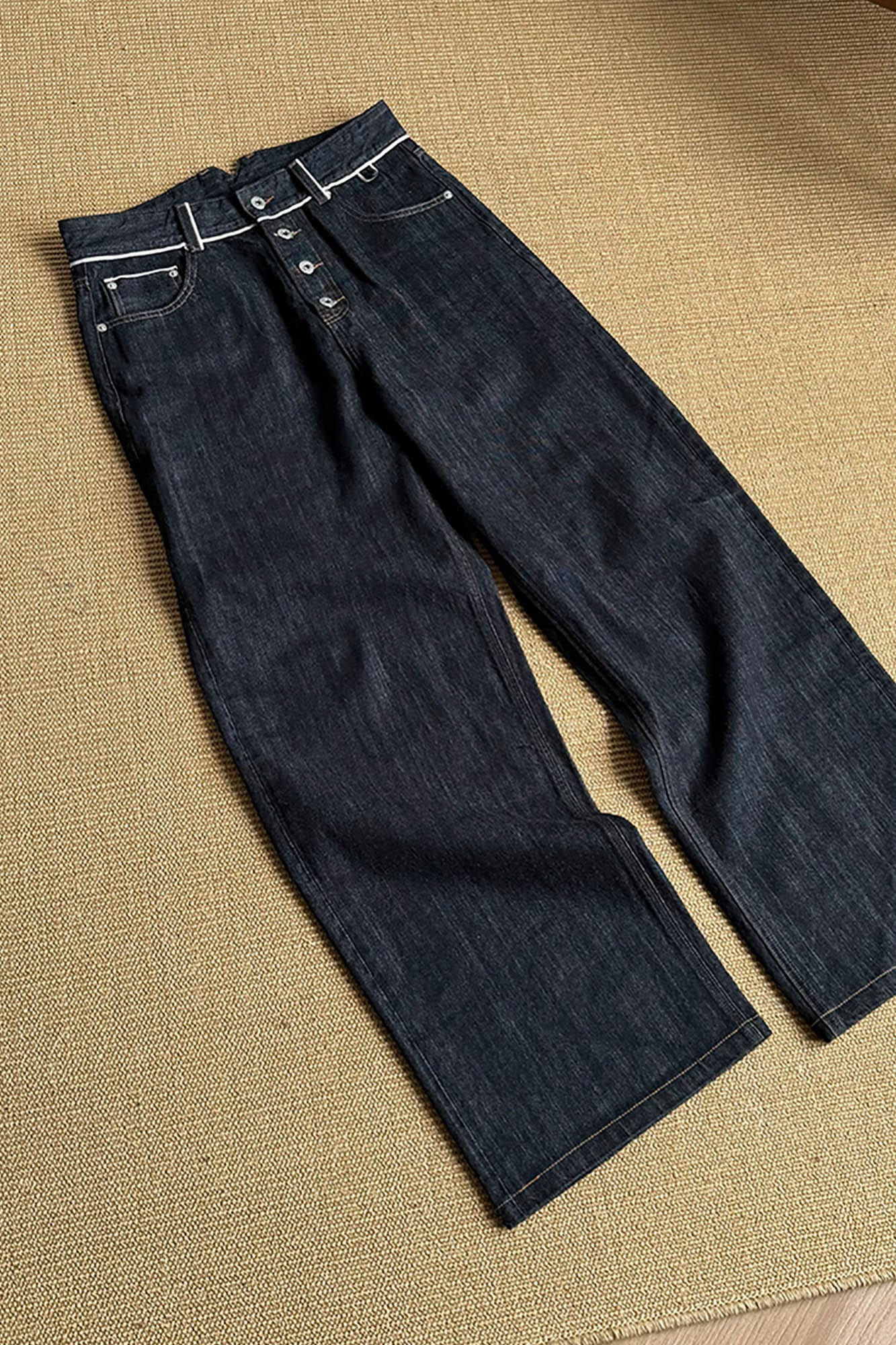 KREATE Selvage Waist Button-Fly Wide-Leg Jeans, premium urban and streetwear designers apparel on PROJECTISR.com, KREATE
