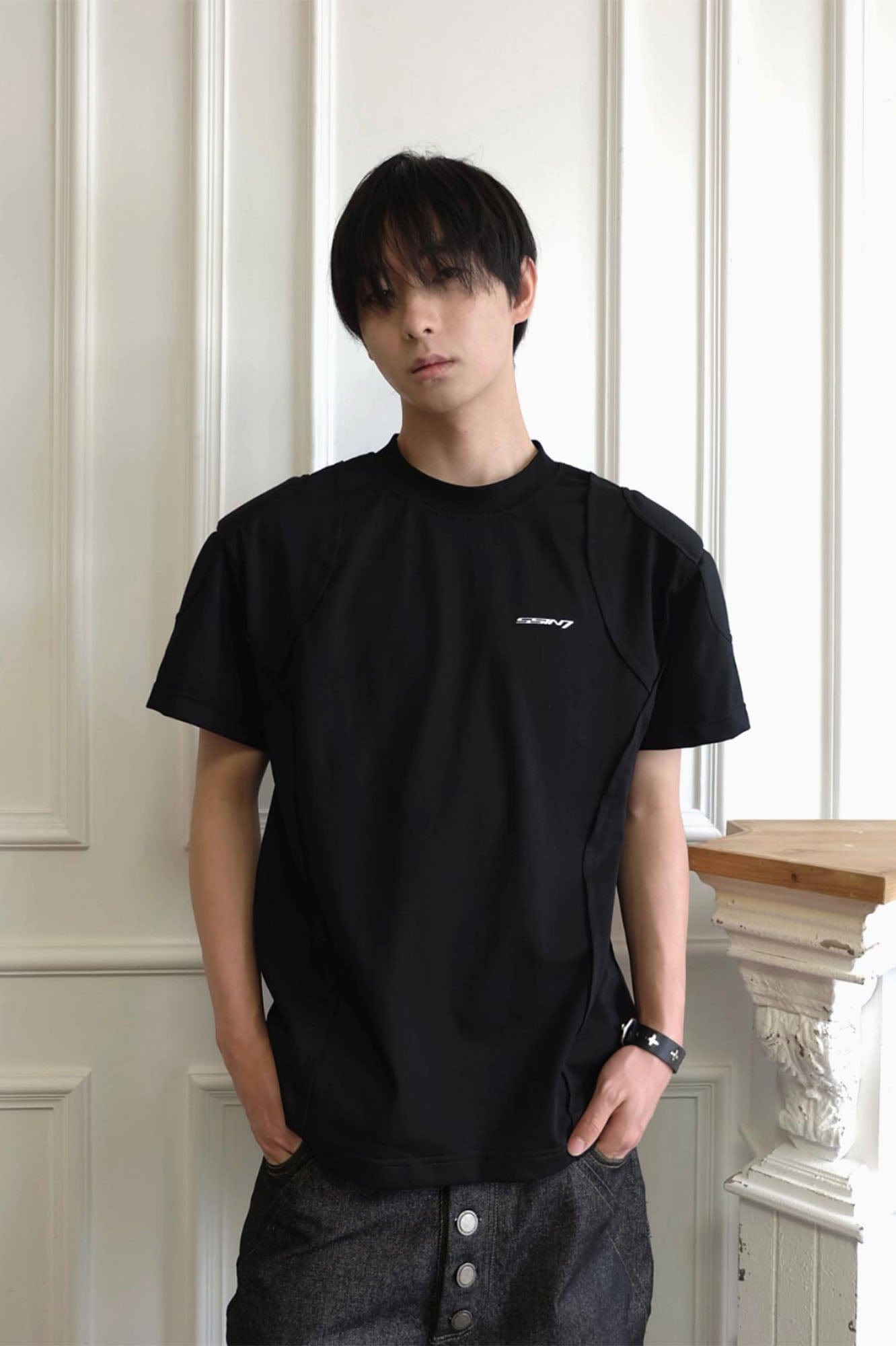 SSIN7 Spliced Padded Shoulder Mock T-Shirt, premium urban and streetwear designers apparel on PROJECTISR.com, SSIN7