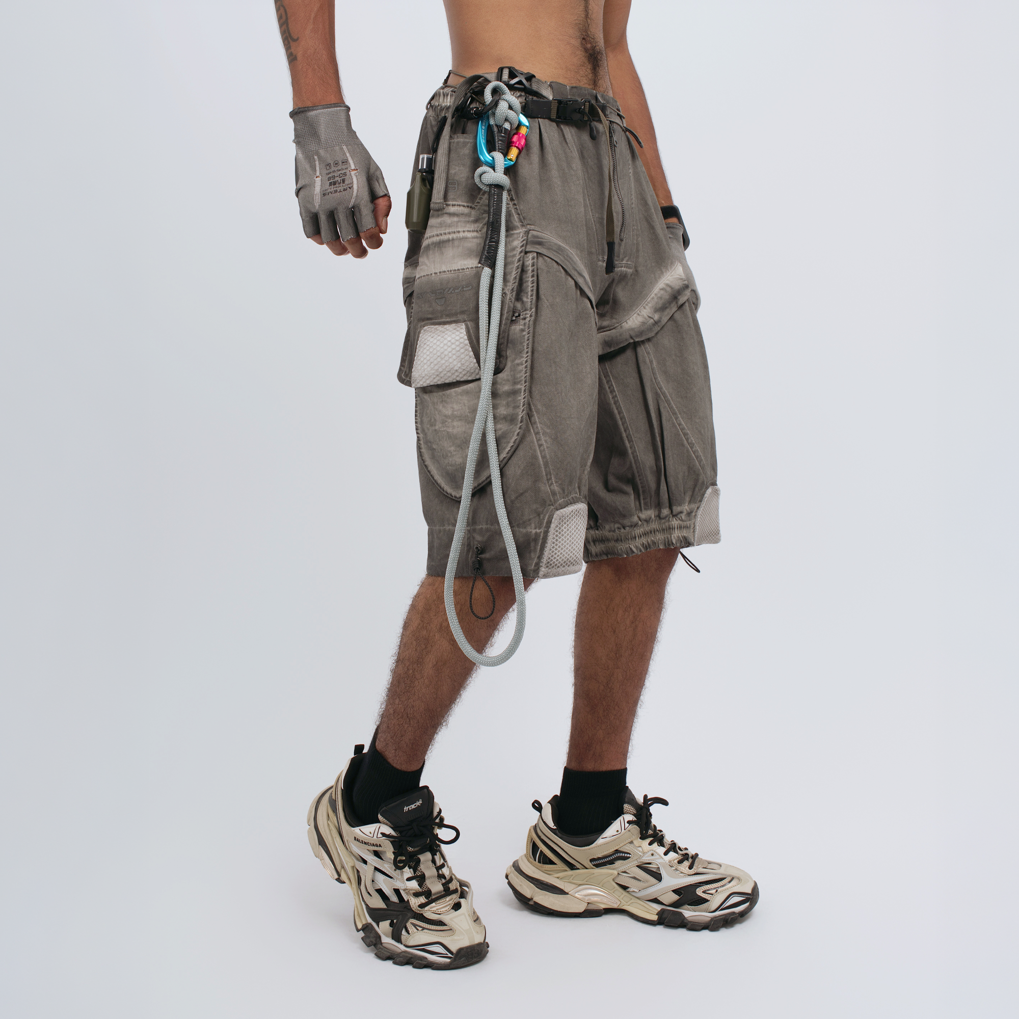 STEAM Distressed Spliced Detachable Utility Shorts