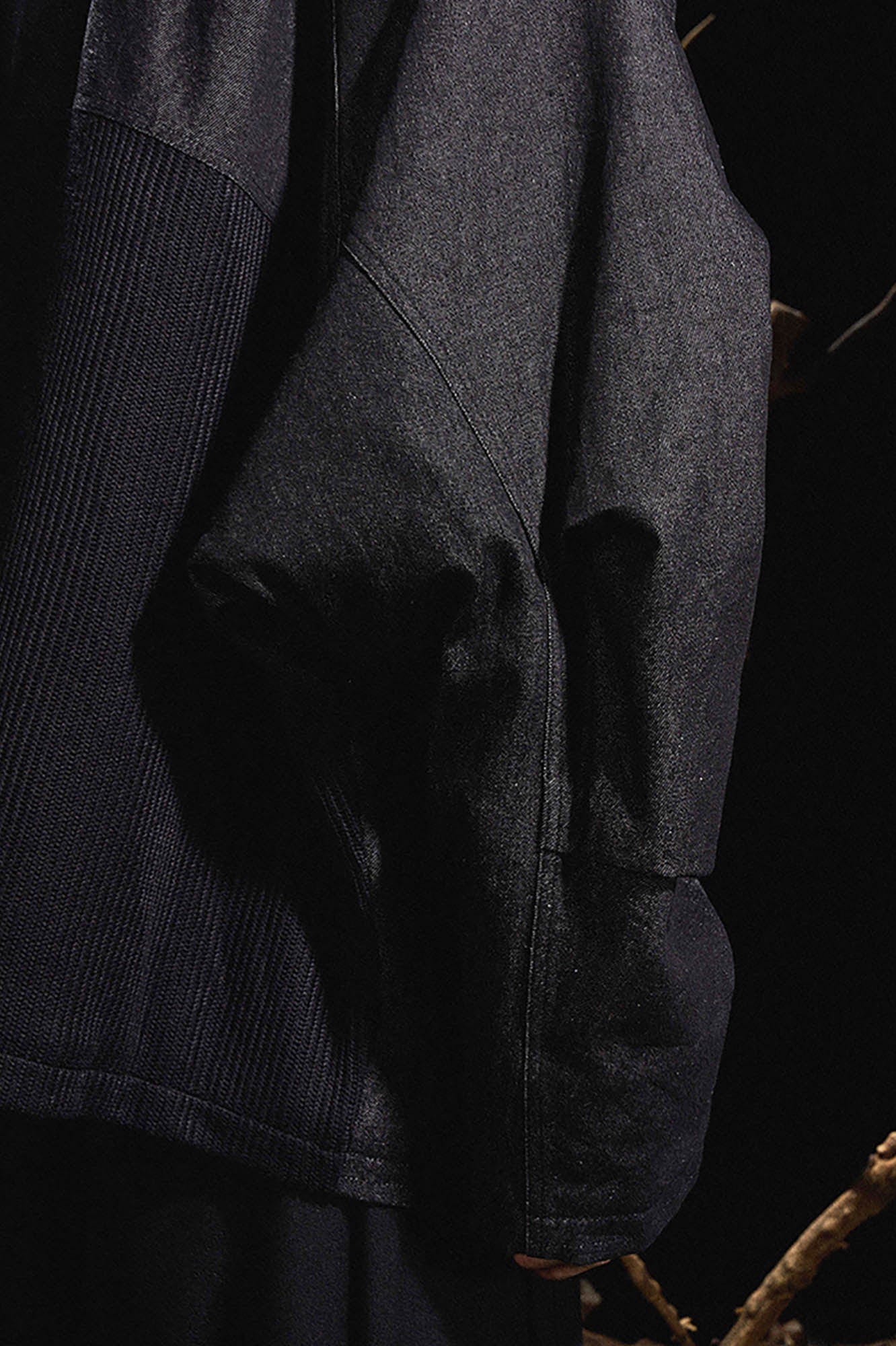RELABEL Mask-Hood Spliced Denim Paneled Jacket, premium urban and streetwear designers apparel on PROJECTISR.com, RELABEL