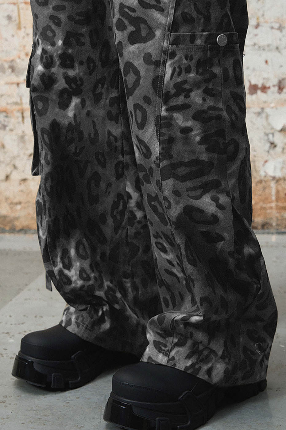 RELABEL Leopard Multi-Pocket Ribbon Cargo Pants, premium urban and streetwear designers apparel on PROJECTISR.com, RELABEL