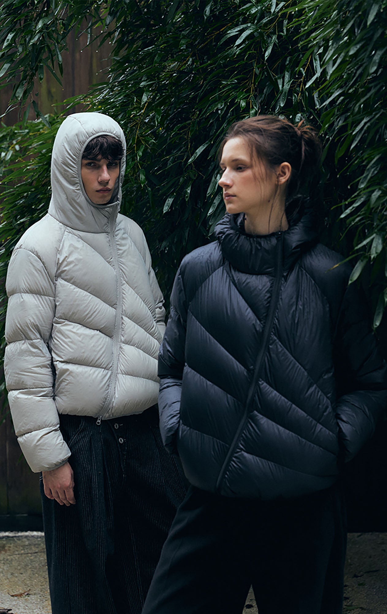 KREATE Asymmetrical Quilted Hooded Down Jacket