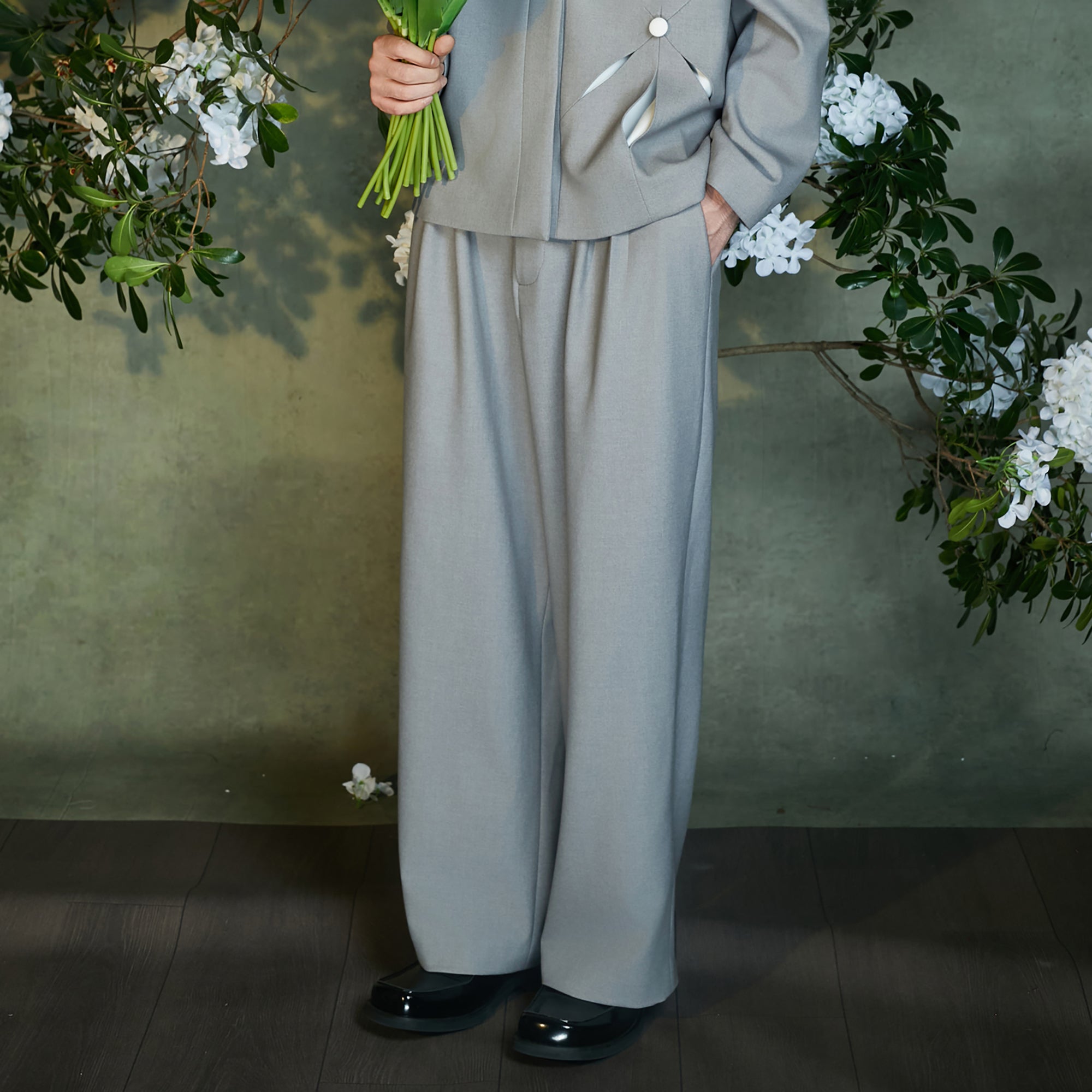 JIECHI Wide-Leg Pleated Suit Pants