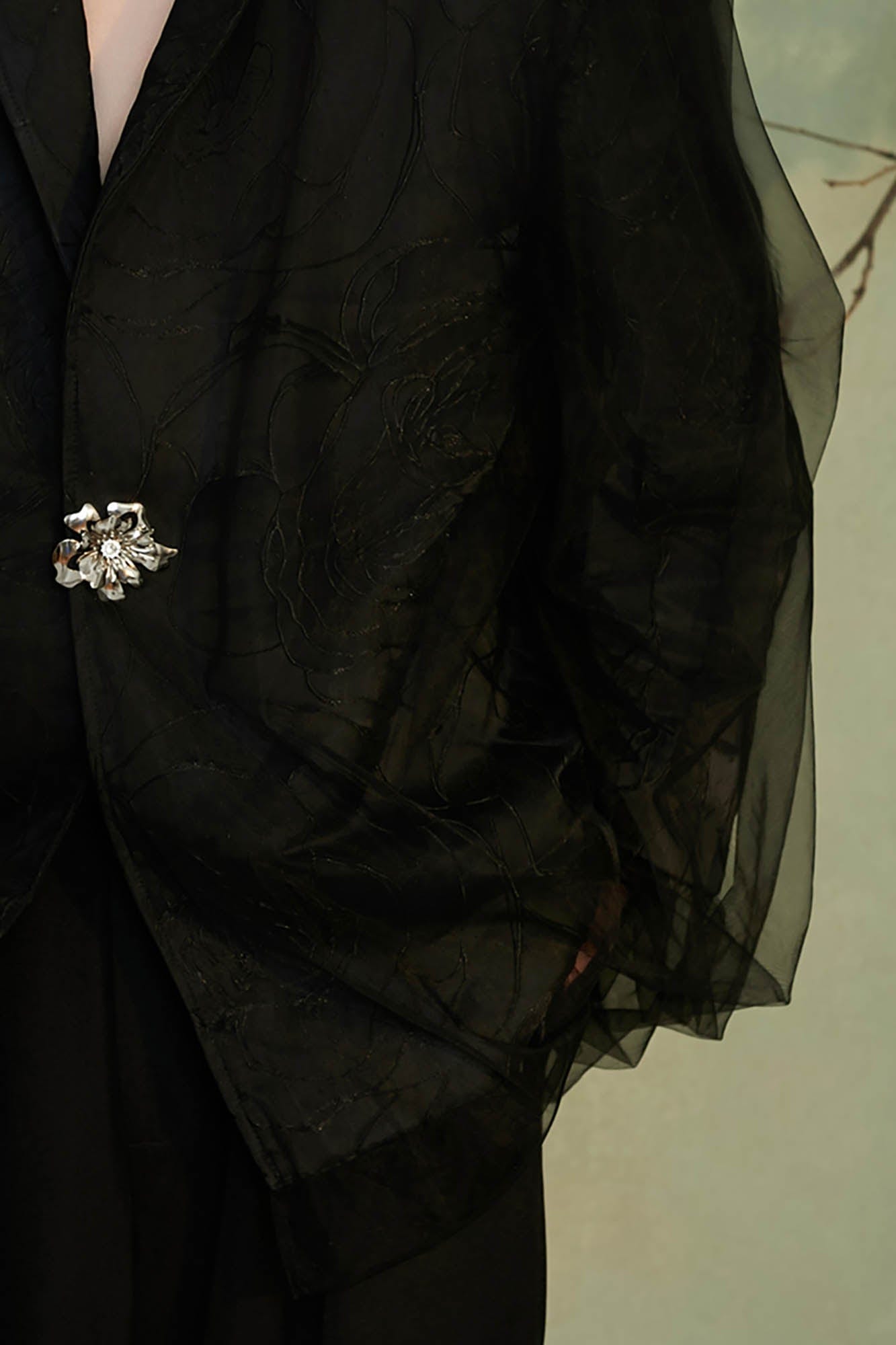 JIECHI Layered Floral Embossed Blazer, premium urban and streetwear designers apparel on PROJECTISR.com, JIECHI